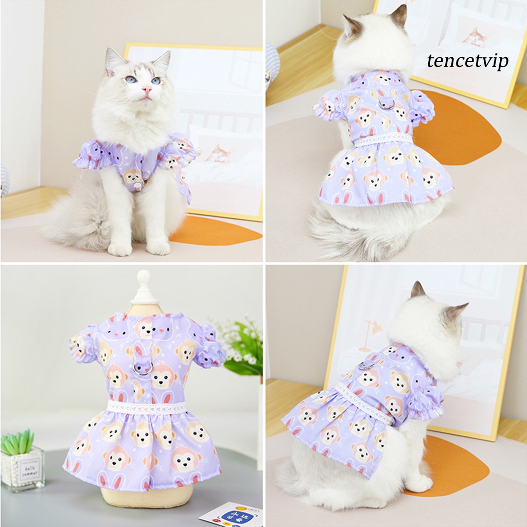 Đầm Tay Phồng Chất Vải Co Giãn Thoáng Khí In Họa Tiết Dễ Thương Thời Trang Xuân Hè Cho Thú Cưng