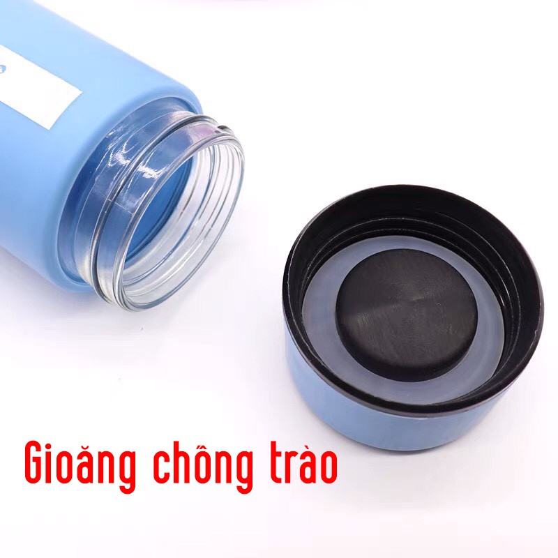 Bình nước thủy tinh bọc nhựa 450ml - bình màu 6UP