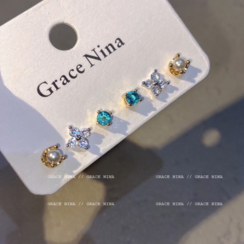 Bộ 4 Khuyên Tai Hợp Kim Đính Đá Nhiều Kiểu Dáng Thời Trang