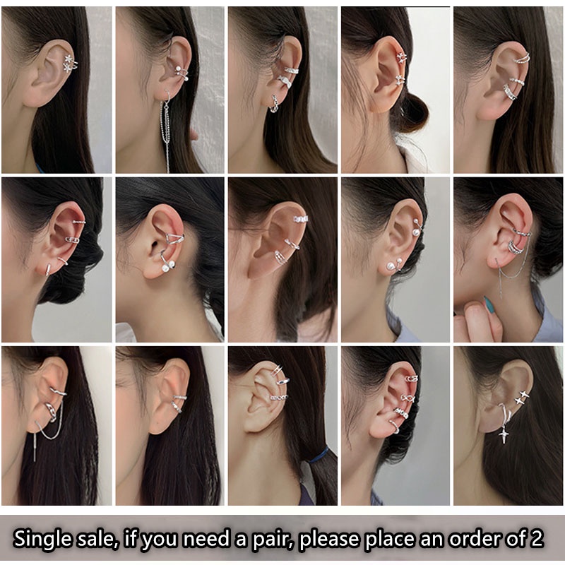 Khuyên Tai Dạng Kẹp S925 Không Cần Xỏ Lỗ Kiểu Dáng Hình Học Đính Đá Zircon Hình Học Dành Cho Nữ