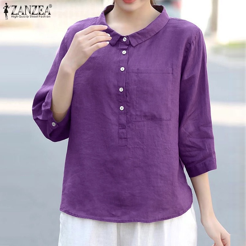 Áo Sơ Mi Tay Lửng Màu Trơn Thời Trang Cho Nữ ZANZEA