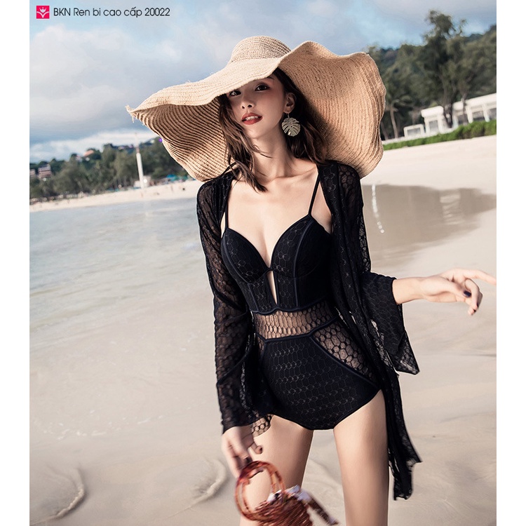 Bikini ren bi cao cấp 20022 - LULIQUEEN - đồ bơi đi biển kèm choàng ren