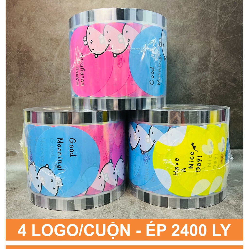 Màng dập ly nhựa, cuộn keo ép ly nhựa, màng ép ly trà sữa in sẵn từ 300ml đến 700ml hiệu HS NEW đủ 2400 ly/cuộn mã 988