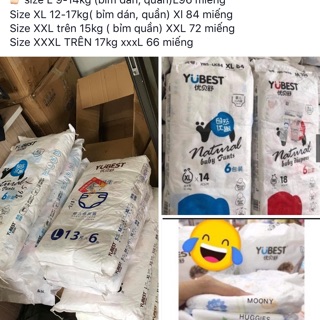 Bỉm Quần/Tã Dán YUBEST nội địa trung quốc (sz S/132.M/108.L/96.XL/84.XXL/72)