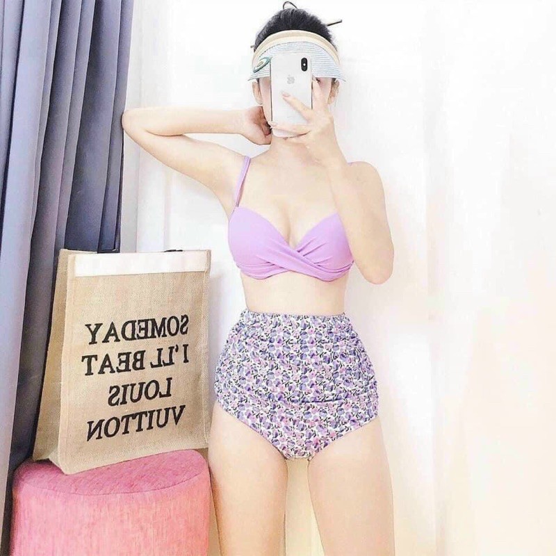 Set bikini cạp cao quần nhúng che bụng