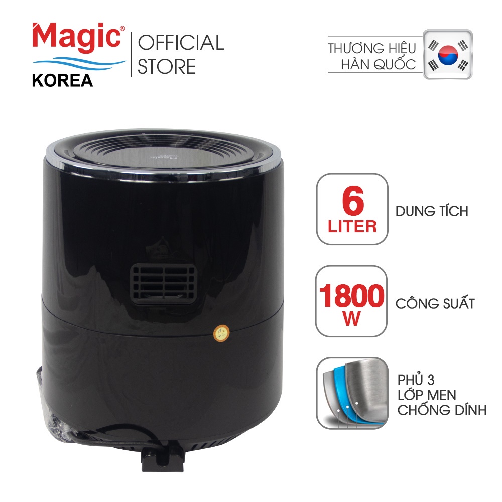 Nồi chiên không dầu Magic Korea A-801 Đen 6L cho gia đình 6-8 người,chiên nướng nguyên con gà 1.8kg - Hàng chính hãng