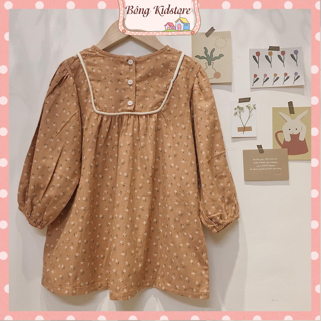 Váy babydoll thu đông vintage, váy cam họa tiết cho bé gái - SP000420