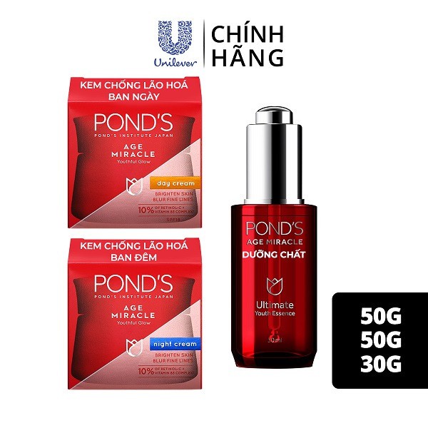 Combo dưỡng chất và kem dưỡng ẩm ngày, đêm Pond's ngăn ngừa lão hóa