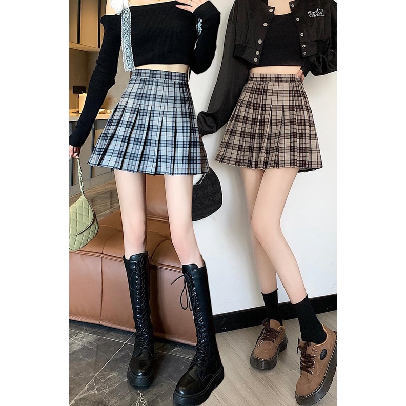 Chân Váy Chữ A Lưng Cao Họa Tiết Sọc Caro Thiết Kế Mới Thời Trang Mùa Thu Dành Cho Nữ
