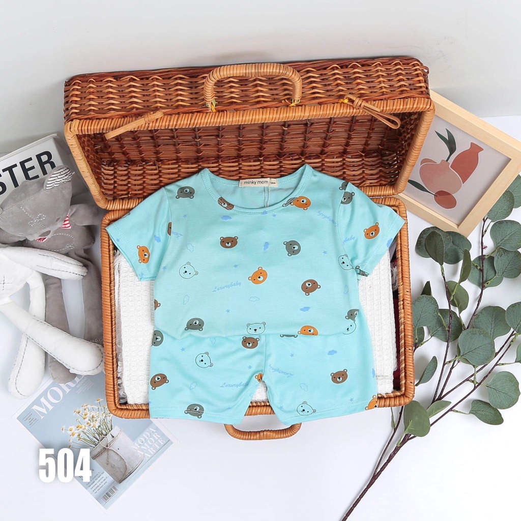 Bộ Ngắn Minky Mom In Họa Tiết Siêu Đẹp, Bé Trai-Bé Gái, 7-19KG.