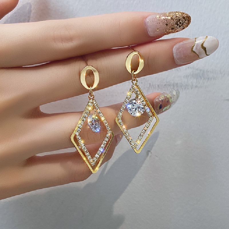 【THEO DÕI cửa hàng của chúng tôi -10K trừ 5K】Hàn Quốc 925 kim cương hình học bông tai kim cương đầy đủ