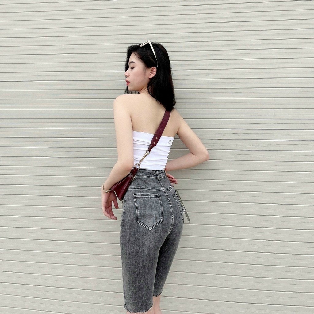[60kg~90kg] Quần jean ngố / lửng màu xám lông chuột BIGSIZE lưng cao 2 nút, co dãn mạnh rẻ đẹp 4287