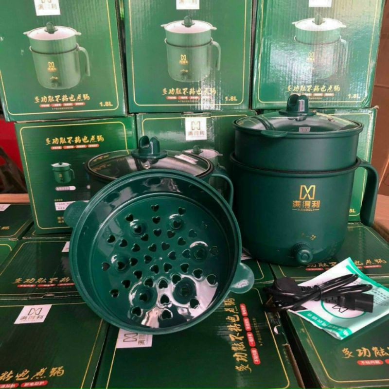 Nồi nấu mini đa năng 1,8 lít chống dính, nấu mì,cơm,hấp tiện lợi