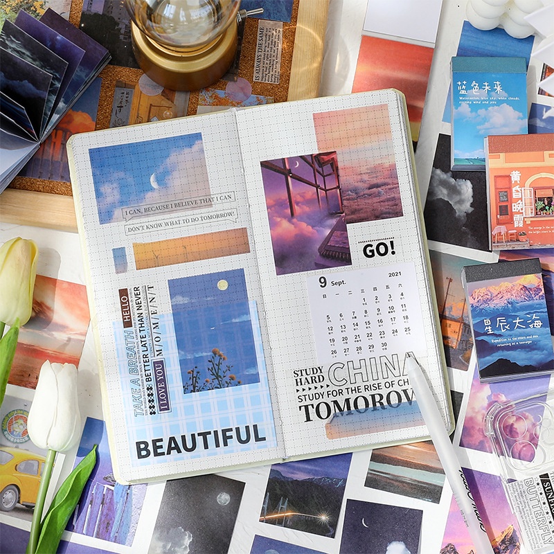 Quyển 50 trang sticker phong cảnh cuộc sống hình dán trang trí sổ tay | BSC014