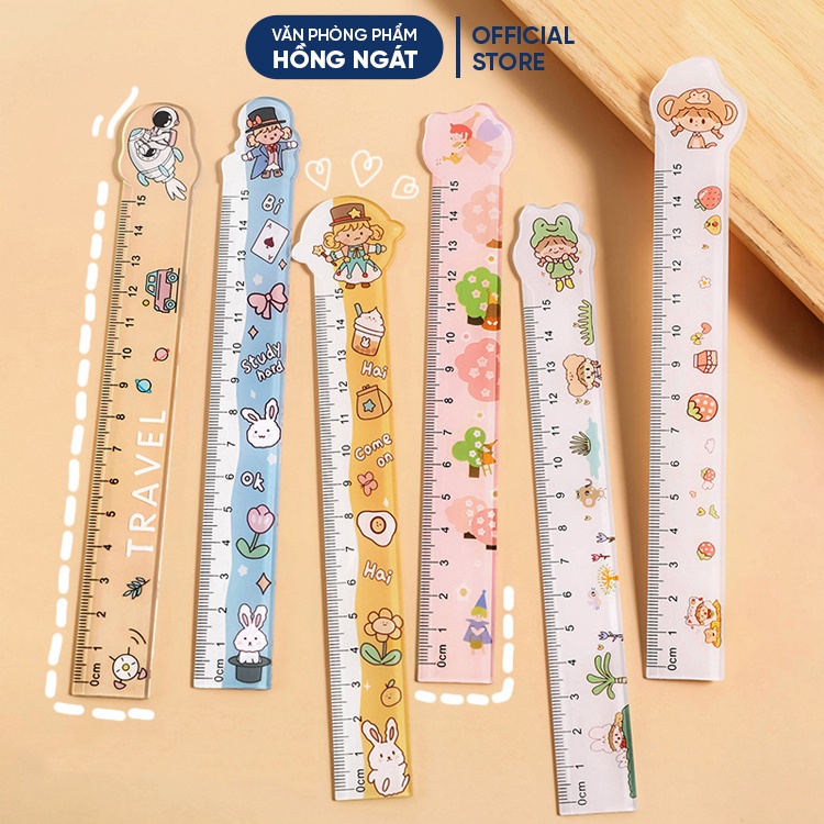 Thước kẻ cute hoạt hình dễ thương, thước kẻ nhựa chiều dài 15cm đồ dùng học tập làm quà tặng học sinh TK07