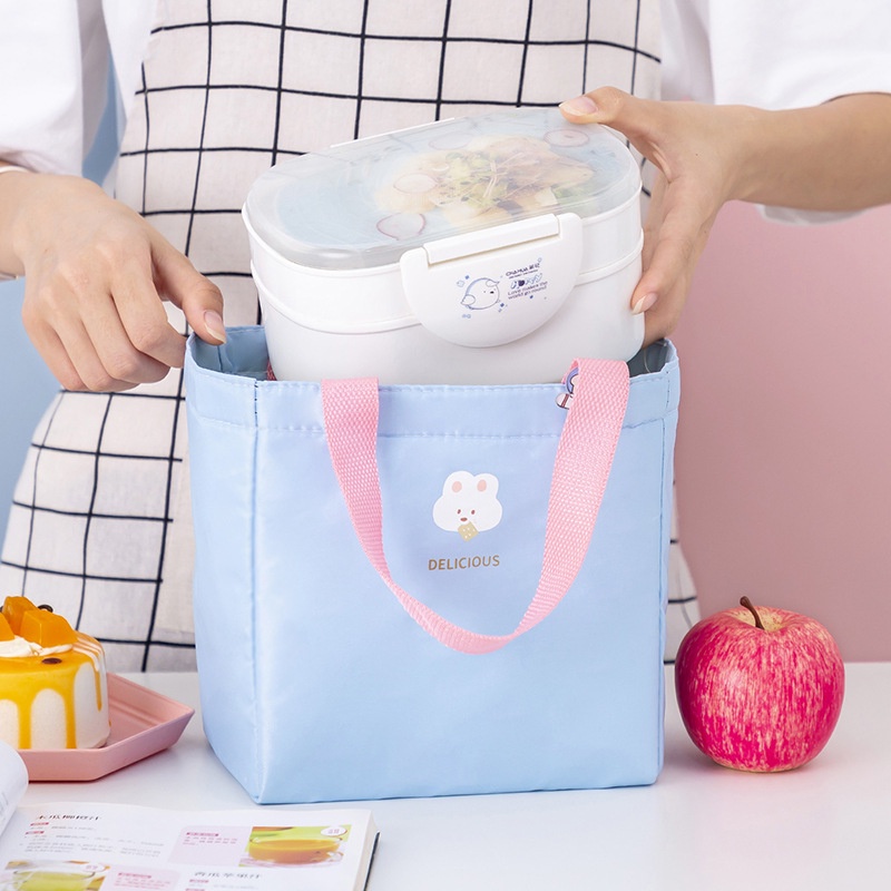 Túi đựng hộp cơm lót nhôm giữ nhiệt DELICIOUS, vải Polyester sang chảnh, chống thấm nước