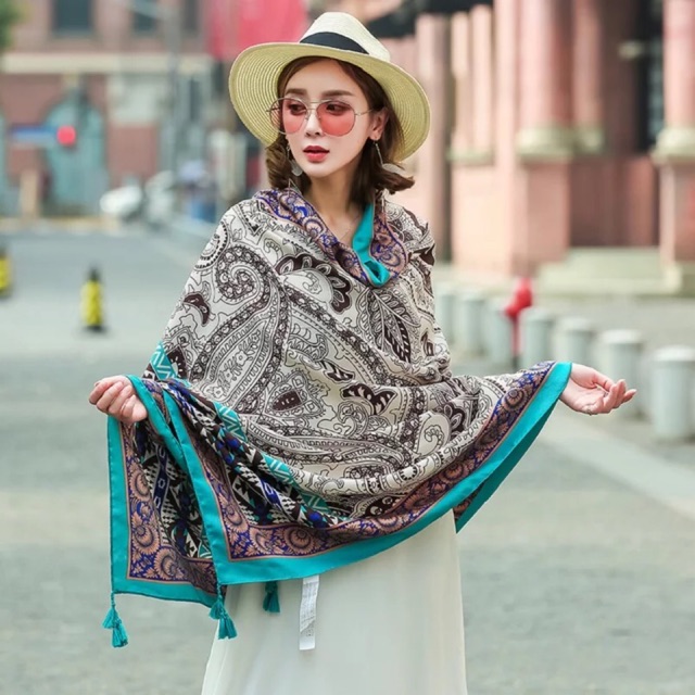 Khăn choàng in hoa văn Khăn choang du lịch che nắng - Maben