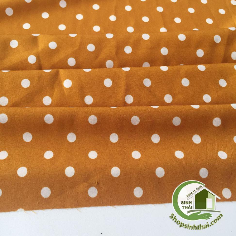 Vải lụa Hàn Quốc chấm bi màu vàng đất [ 1 mét x khổ 1,55 mét ] Cắt thành 1 tấm liền tùy theo số lần đặt