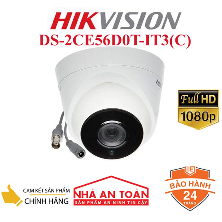 Camera HDTVI Dome 2MP hồng ngoại 40m Hikvision DS-2CE56D0T-IT3 - Chính hãng Nhà An Toàn