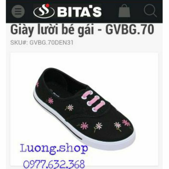 Giày vải bé gái Bitas thêu hoa GVBG.70 Đen hồng