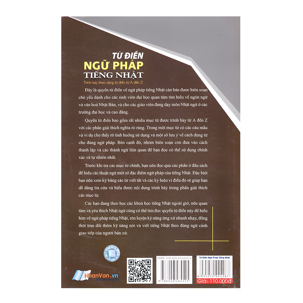 Sách - Từ Điển Ngữ Pháp Tiếng Nhật Trình Bày Theo Dạng Từ A đến Z - độc quyền Nhân Văn