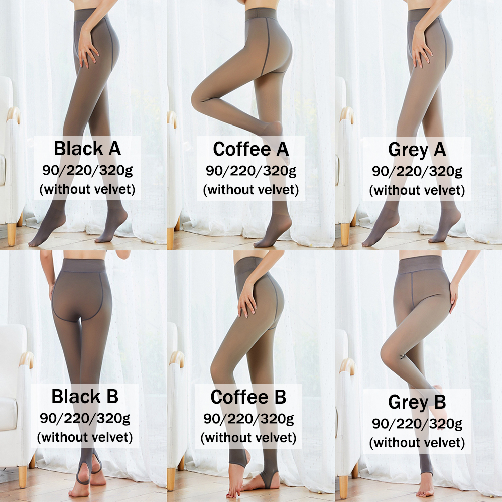 ROW Ladies Warm Fleece Pantyhose Black/Gray/Coffee Fake Translucent Tights Stockings Sexy Leggings Stockings Thermal Pantyhose Tights High Elasticity Perfect Slimming Legs