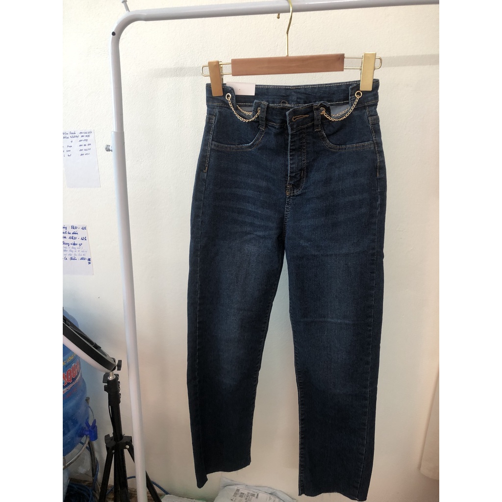 Quần bò ống đứng quần jean bò ống suông jeans nữ cạp cao ống rộng cắt gấu co dãn 4 chiều-MInxy shop