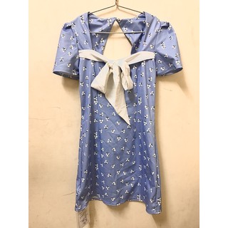 Đầm hoa QC hở lưng cột nơ size S (New)