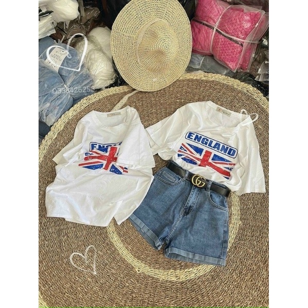 Áo thun giấy form rộng #ENGLAND tay ngắn cổ tròn