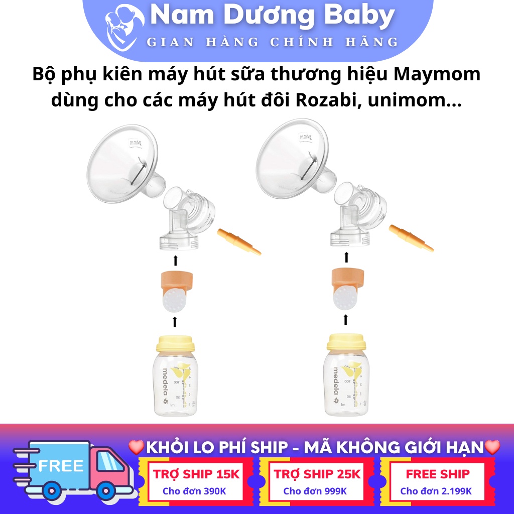 Bộ phụ kiên máy hút sữa thương hiệu Maymom dùng cho các máy hút đôi Rozabi, unimom...