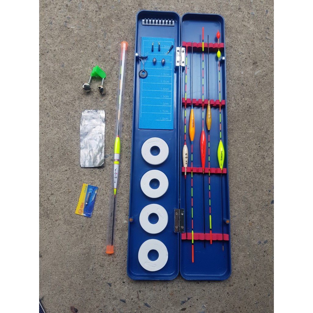 Hộp bộ phao câu đài kèm phao và phụ kiện câu đài- cần tay_hộp phao xanh+tặng kèm phao câu đêm