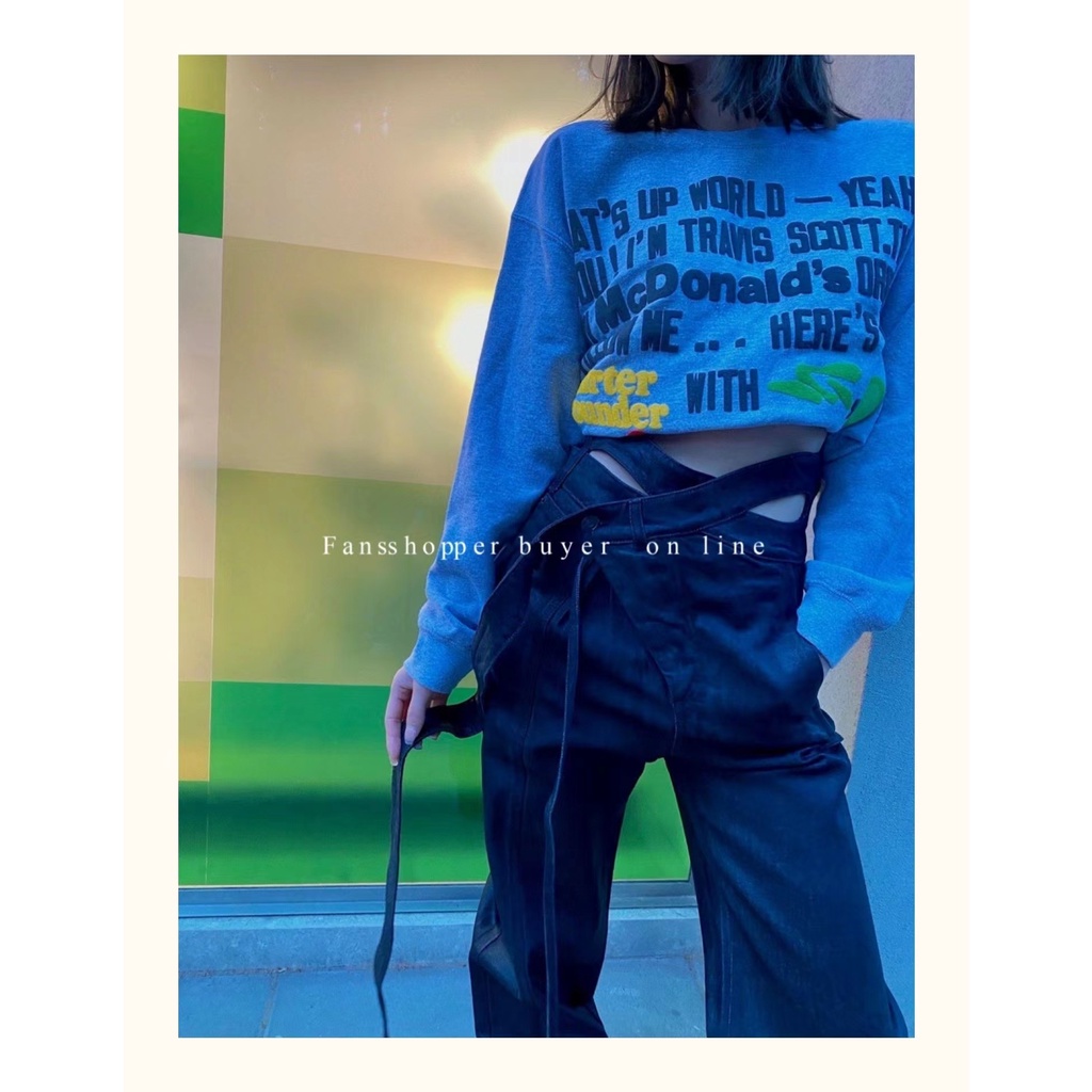 Quần Jean Dài Dáng Suông Rộng Phối Dây Ruy Băng Cá Tính