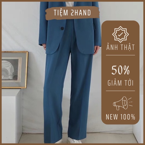 Set áo blazer mix quần ống suông style ulzzang, bộ áo vest dài tay quần ống rộng màu sắc cổ điểm - Tiệm 2Hand