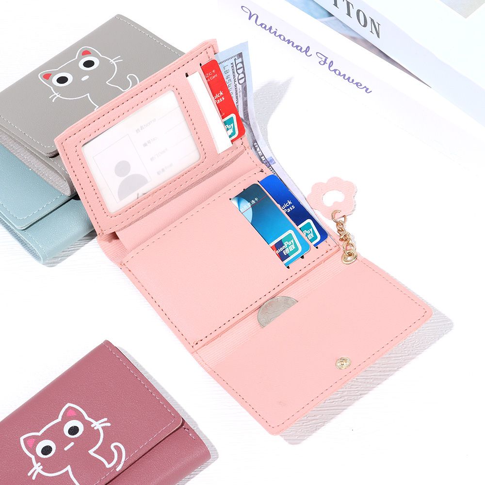 NIUYOU [Ready Stock] Women Wallet Leather Purse Cute Cat Short Money Bag Fashion Credit Card Holder