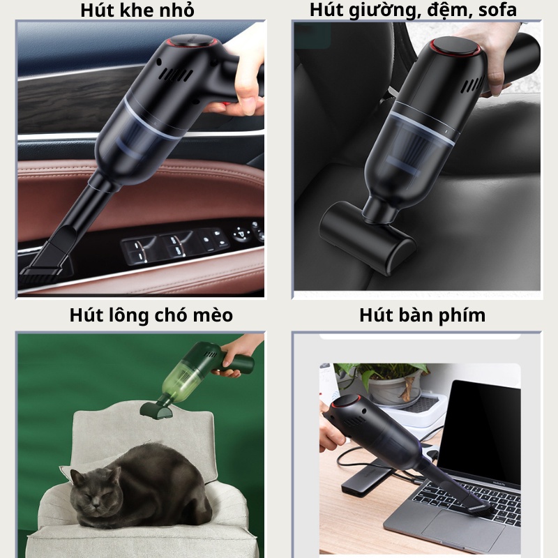 Máy Hút Bụi Ô Tô Mini Cầm Tay Không Dây.hút Bụi Giường, Thảm, Sofa, Hút Lông Chó Mèo Lực Hút Siêu Mạnh-bảo Hành 12 Tháng
