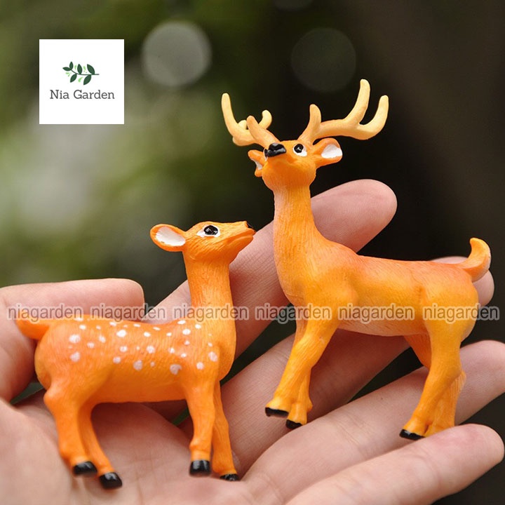 Trang trí tiểu cảnh chậu cây terarium vườn hồ cá mô hình hươu nai đứng nằm mini Nia Garden N5
