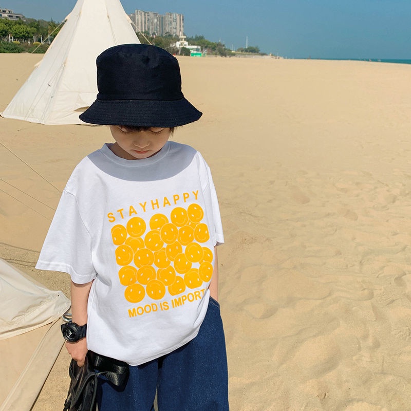 Áo Thun Cotton Tay Ngắn Dáng Rộng In Chữ Thoải Mái Thời Trang Mùa Hè Cho Bé Trai