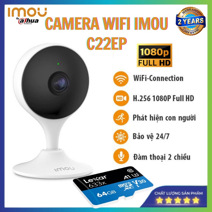 Camera Wifi IMOU C22EP 2.0Mpx - Siêu Góc Rộng , Đàm Thoại , Chống Ngược Sáng , Cảnh Báo Chuyển Động