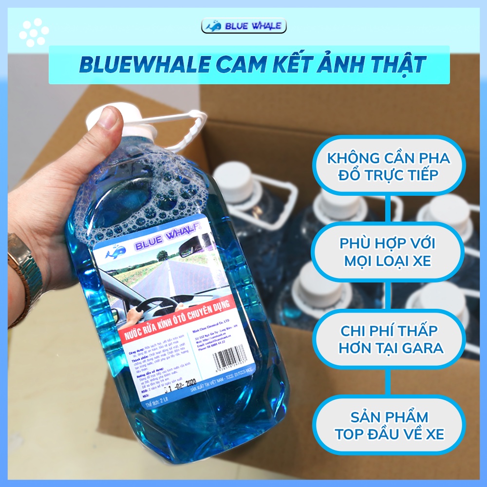 Nước rửa kính ô tô chính hãng BlueWhale đổ trực tiếp phù hợp với mọi loại xe hơi, nói không với viên sủi gây tắc bình 2L