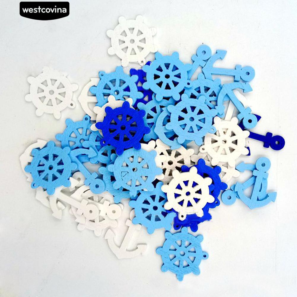 Set 50 Nút Gỗ Hình Mỏ Neo / Bánh Lái Tàu Thuyền Dễ Thương