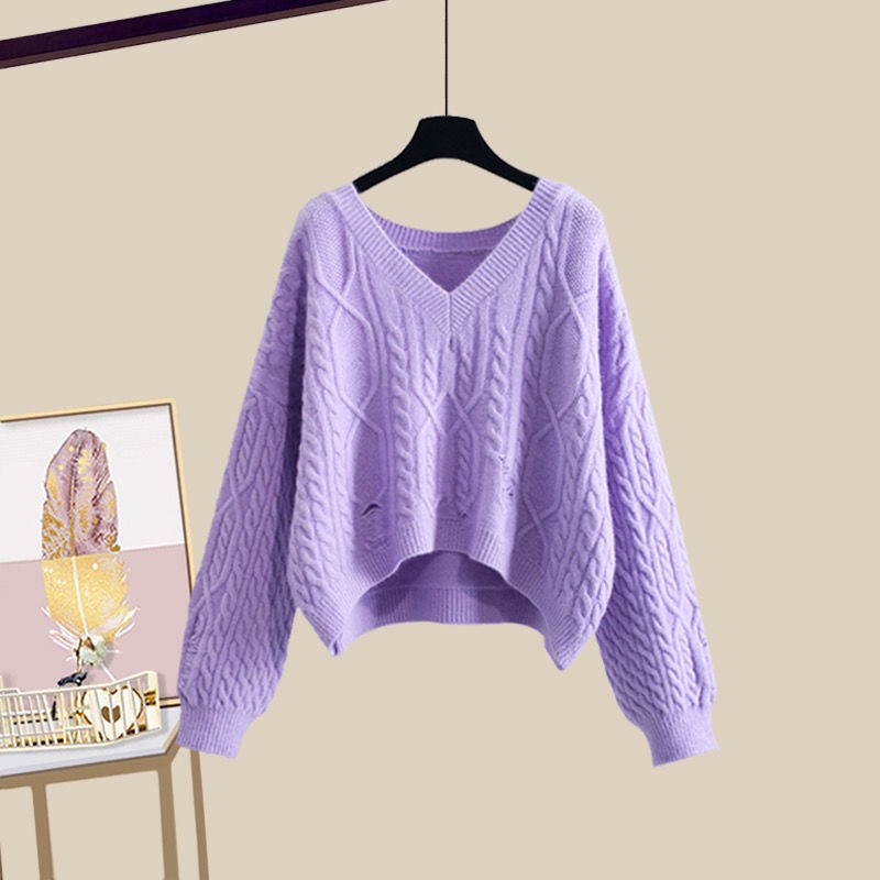 Set áo len tay dài kèm chân váy thời trang cho bé gái