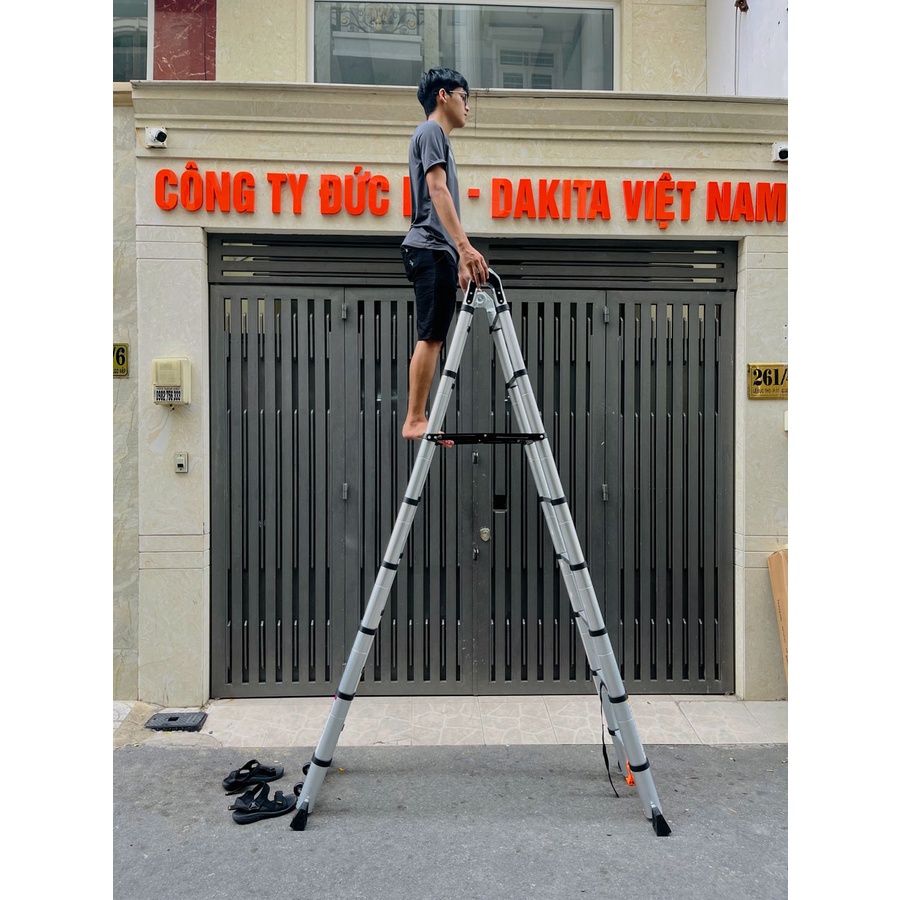 Thang rút đôi Nhật Bản Chữ A cao 2.8m duỗi 5.6m DAKITA DKT-256, Nhôm Cao Cấp, Siêu Chắc, Siêu Bền, Bảo Hành 2 Năm