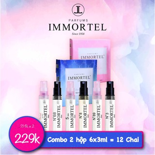 Combo 2 hộp Nước Hoa IMMORTEL 6 chai xtj 3ml - 3ml x 12 chai ( Secret Garden, No68, 5 Sens, No8, No89, No3, No777, 206)