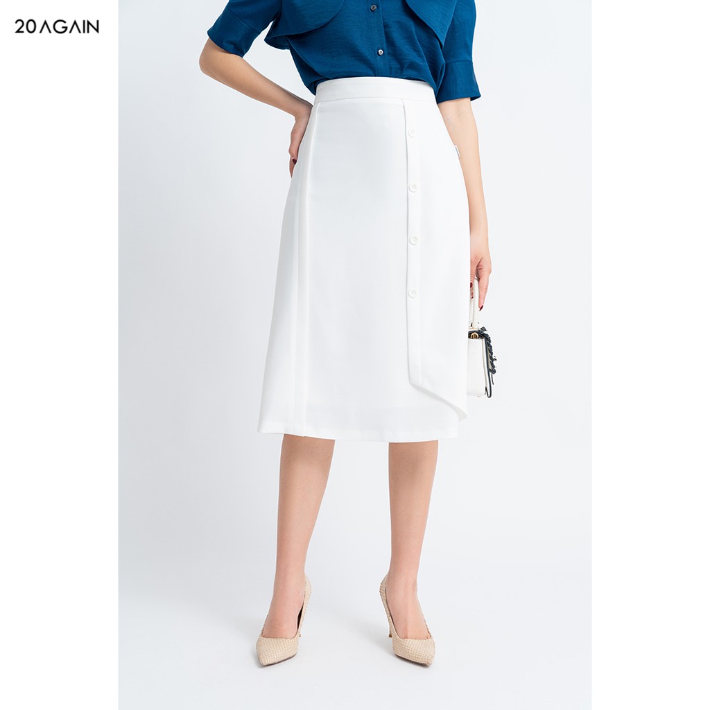 Chân váy nữ midi 92WEAR đủ màu, đủ size, tà bung đính cúc JDA0993