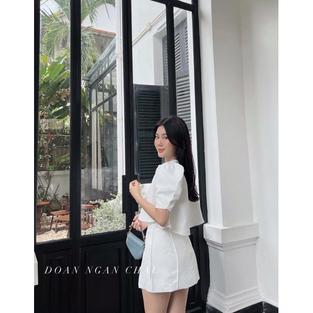 Set áo croptop tay phồng + Chân váy