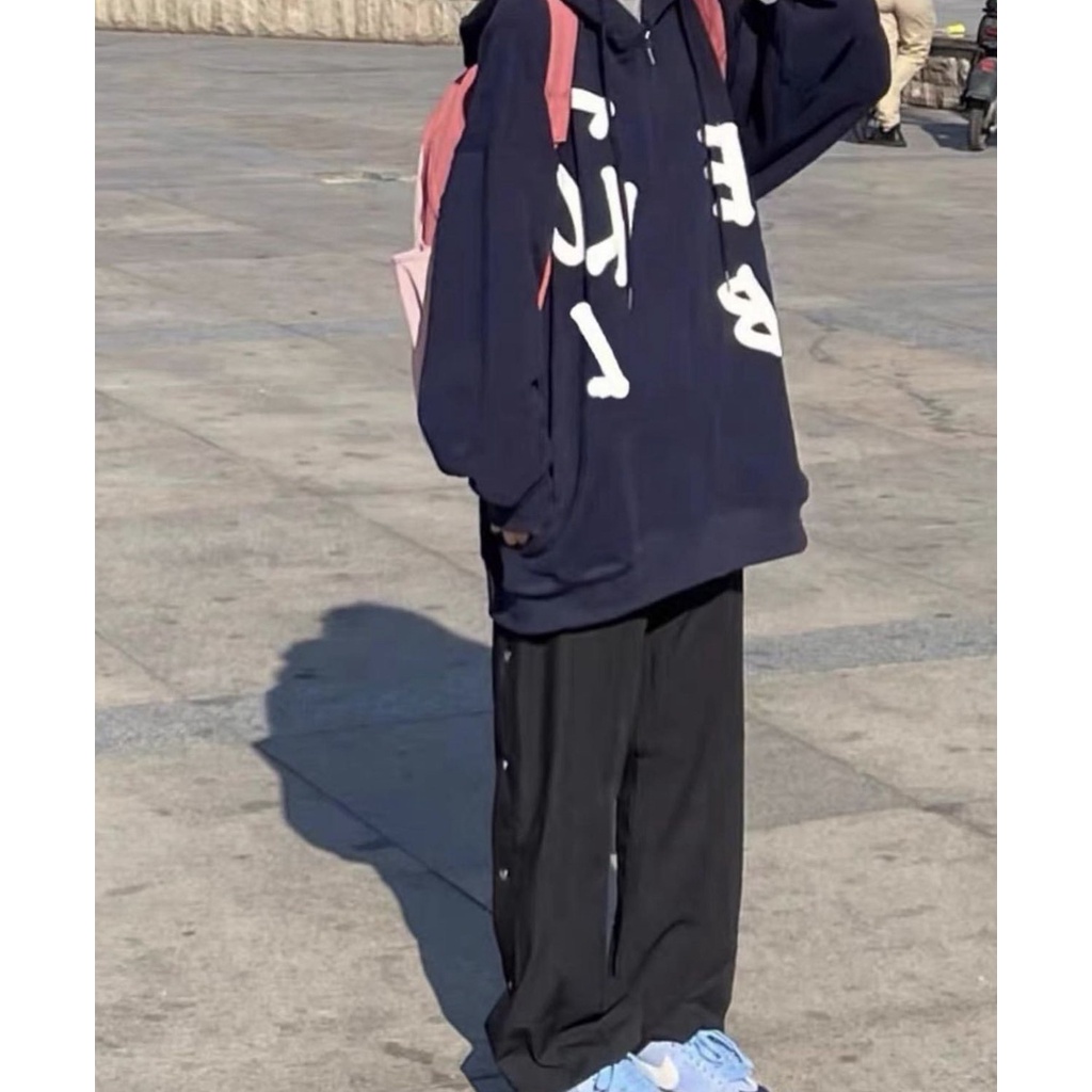 Set Bộ Đồ Nữ Thu Đông Form Rộng Áo Khoác Hoodie Zip Quần ống suông bấm cúc Ulzzang Unisex