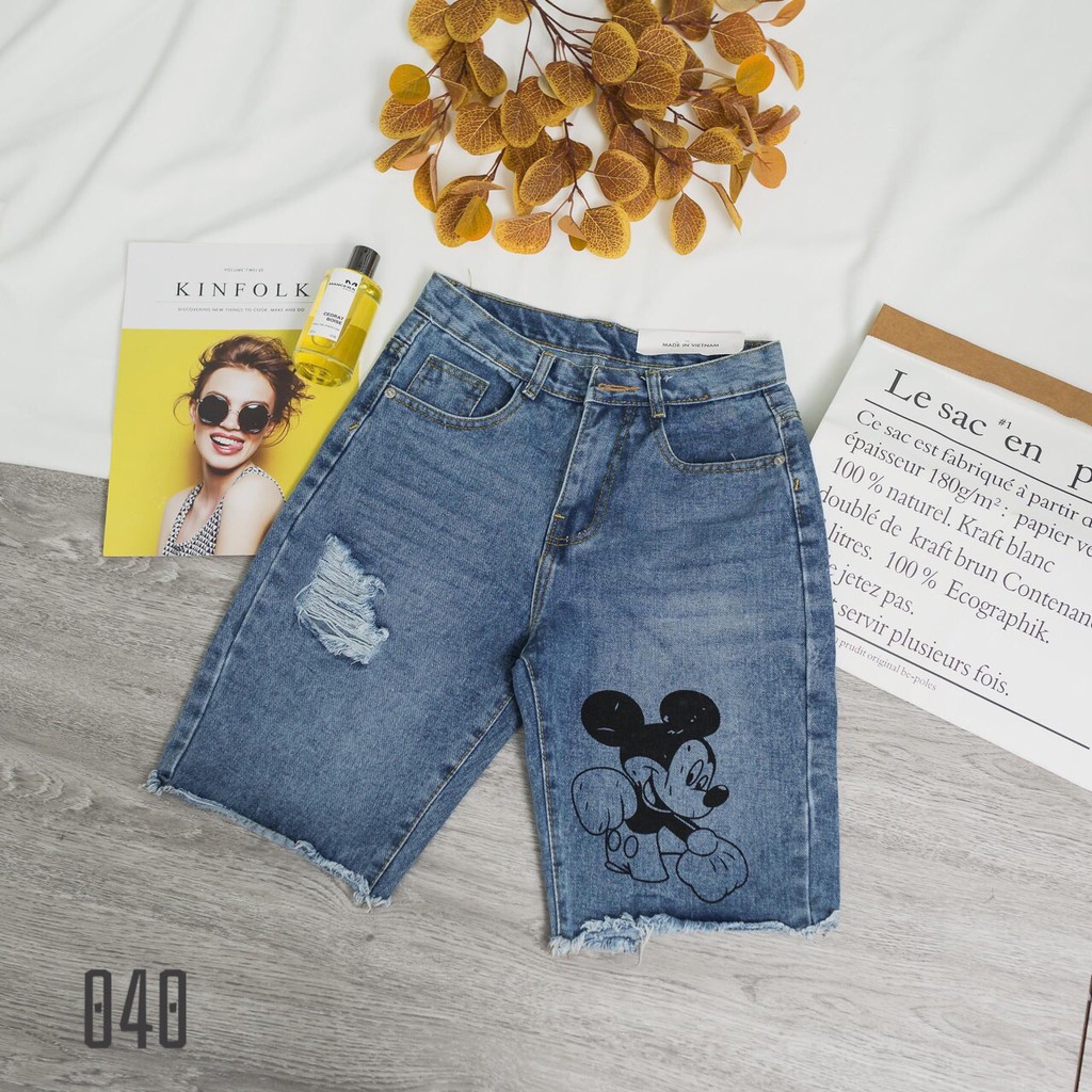 [FREESHIP_50K] Quần jean ngố nữ, quần lửng hình chuột Mickey cá tính AnNgo - AT25 | BigBuy360 - bigbuy360.vn