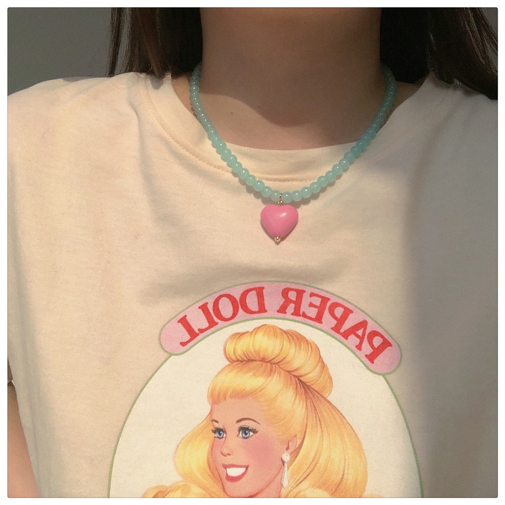 Cod Qipin Vòng cổ Chuỗi Hạt Pha Lê Hồng Bạc Hà Xanh Lam Ngọt Ngào Tinh Tế Không Đối Xứng Phong Cách Hàn Quốc Cho Nữ