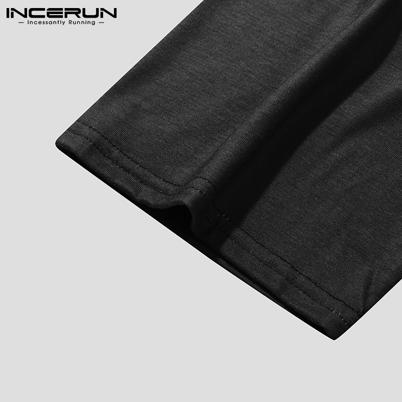 INCERUN Áo Thun Nam Ngắn Tay Cổ Tròn In Hoa