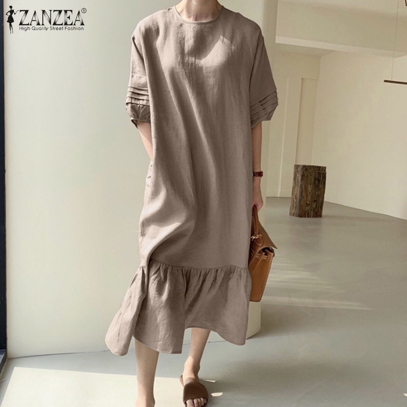 Đầm maxi Zanzea dáng rộng tay phồng đuôi cá thời trang cho nữ